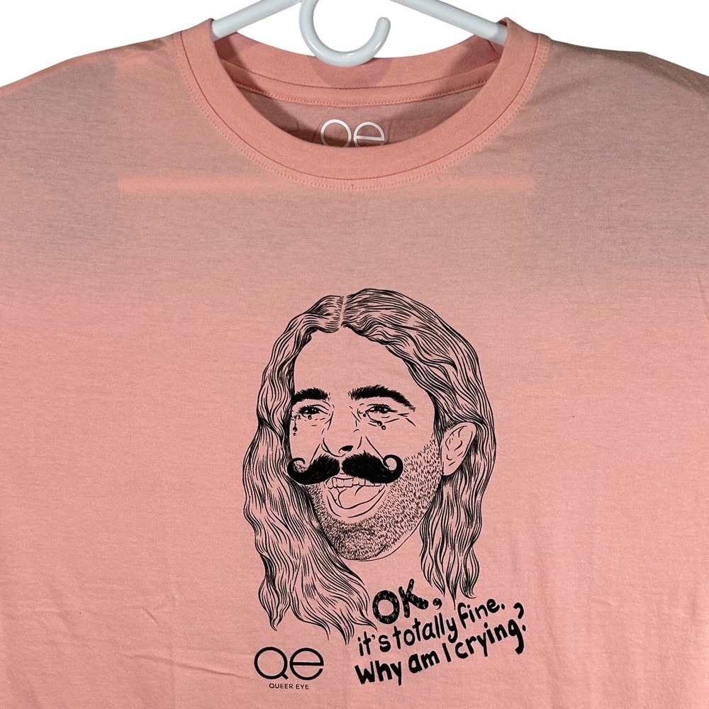 Queer Eye JVN Graphic Pink T-Shirt Jonathan Van Ness OK Why Am I Crying Medium